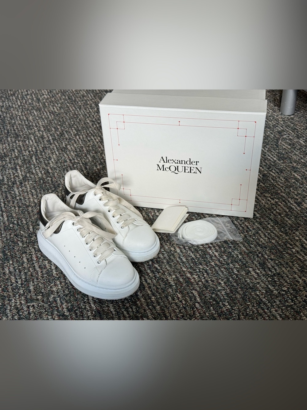 Alexander McQueen White Leather Sneakers with Metallic Heel Size 37.5 US 7.5